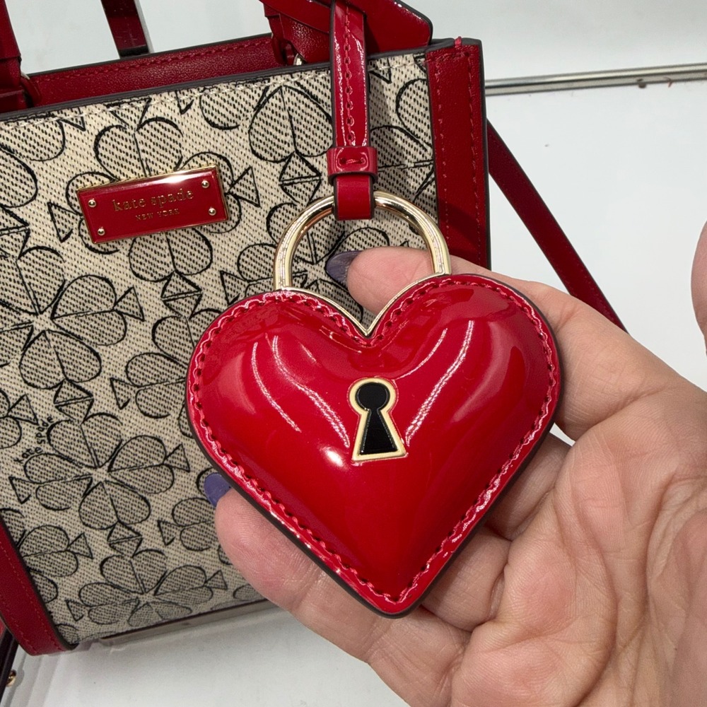 kate spade Red and Beige Printed Crossbody Tote with Heart Charm - Picture 3 of 11